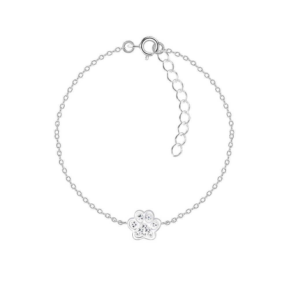 Silver Paw Print Bracelet - Crystal